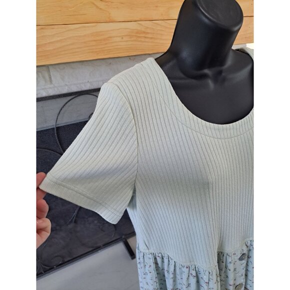 Vtg Casual Corner Green Ribbed Floral Button-Down Maxi Dress Short Sleeve Pocket - Picture 4 of 12